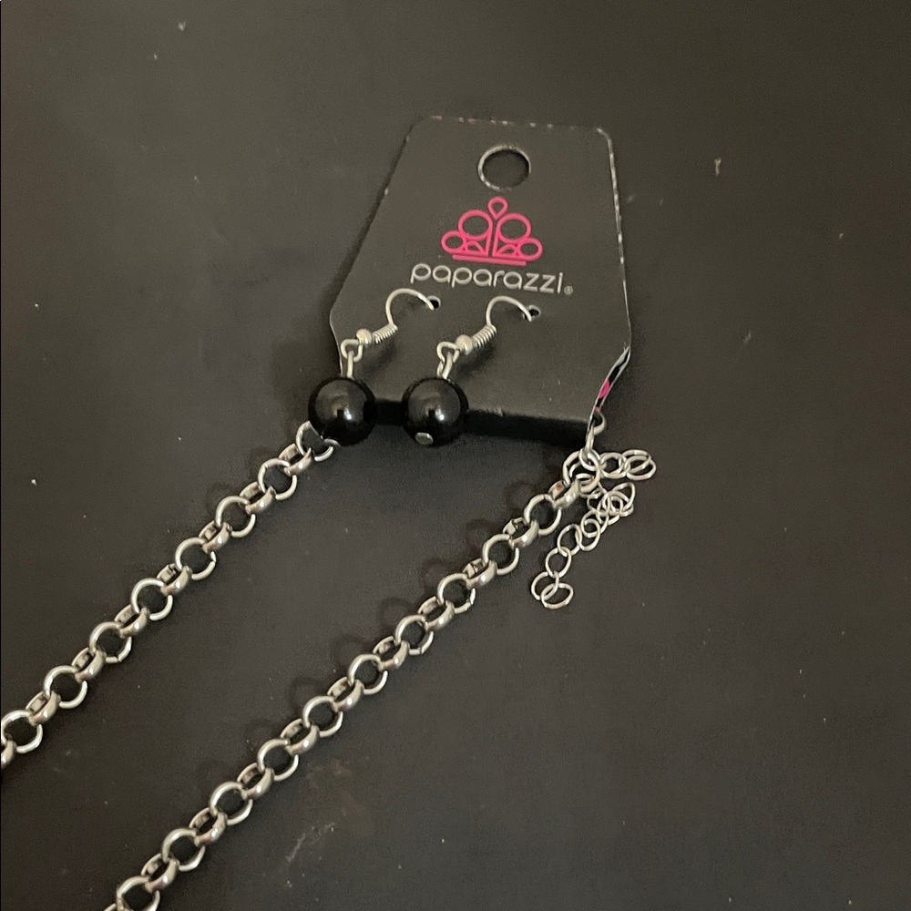Paparazzi Dazzling Black and Silver Necklace with Earrings - Picture 7 of 7